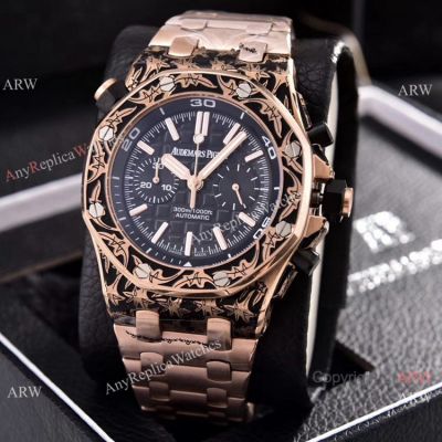 Copy Audemars Piguet Diver Rose Gold Engraving Watches Chronograph Movement